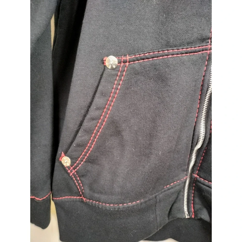 True Religion Mens XL Black Red Contrast Stitch Full Zip Hoodie Buddha Worldtour